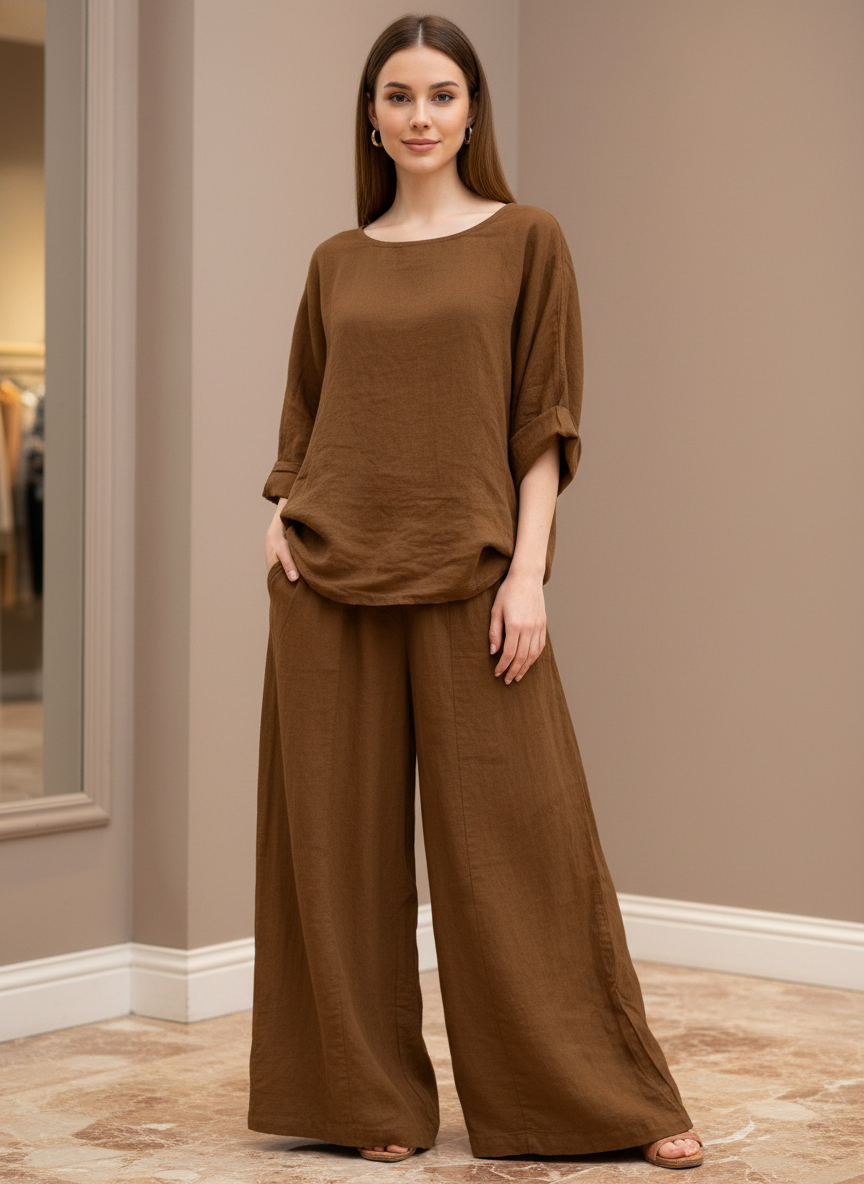 Completo Lino Due Pezzi Gamba Larga